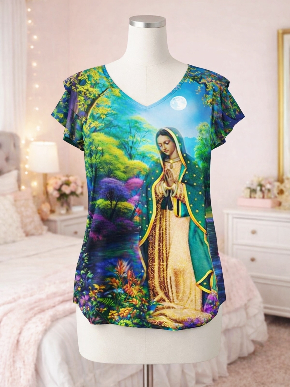 Our Lady of Guadalupe Mary Women All-Print V-Neck Short-Sleeved